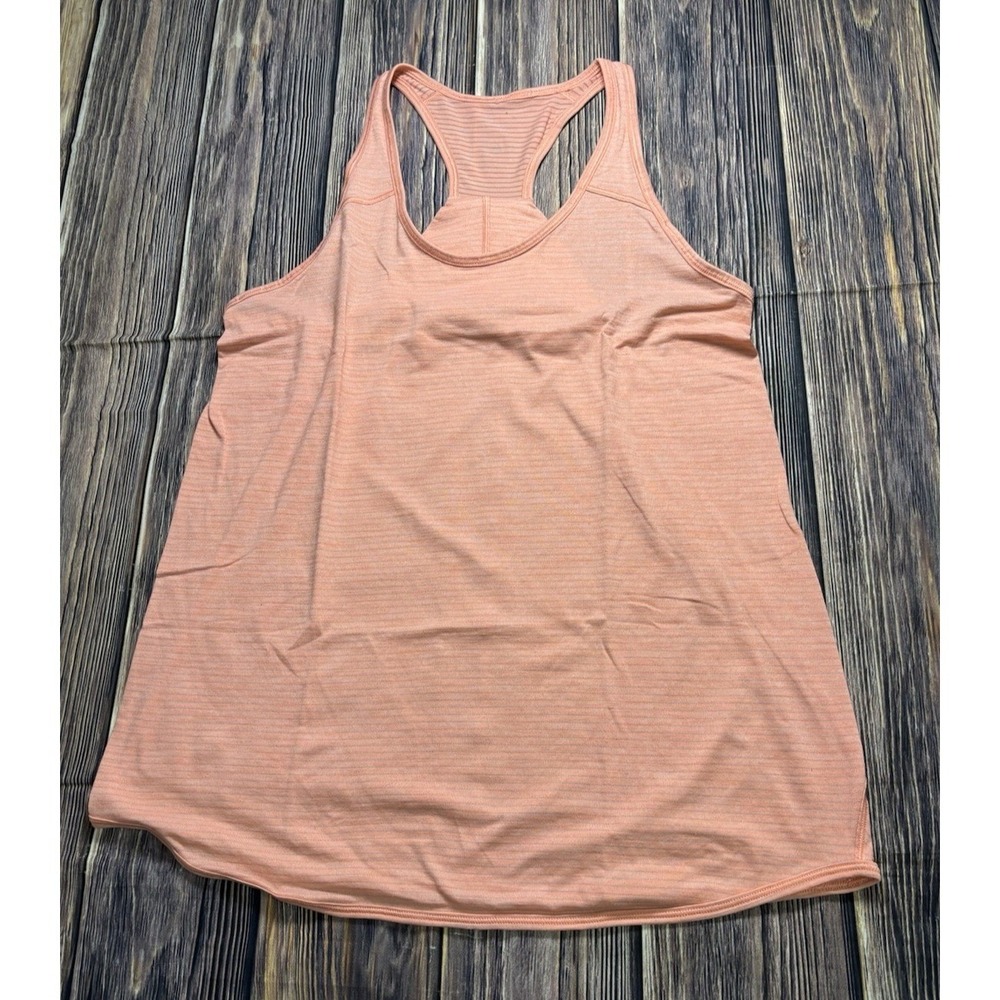 Lululemon Tank Top Womens M Peach Stripe Twist Back Racerback Yoga Gym Running